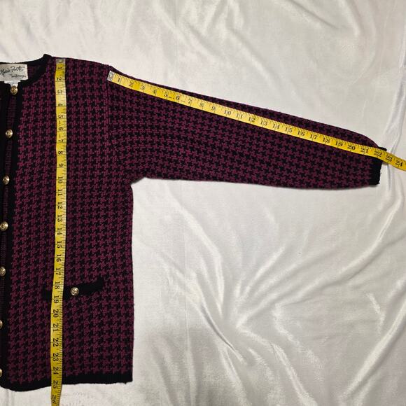 Vintage Mario Forte Fuchsia Black Houndstooth Button-down Cardigan Sweater, Med - Picture 9 of 9